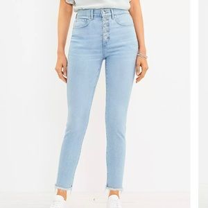 LOFT PLUS Button Front Distressed High Rise Skinny Jean